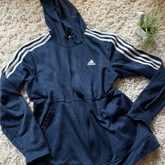 adidas Other - black and white men’s sporty Adidas zip-up hoodie with pockets
